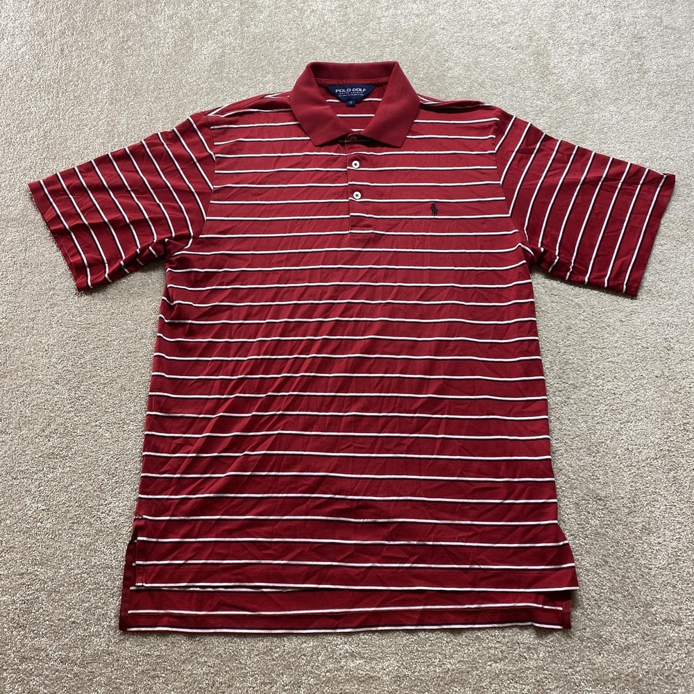 Polo Golf Ralph Lauren Polo Shirt Mens M Red Striped Pima Cotton Short Sleeve